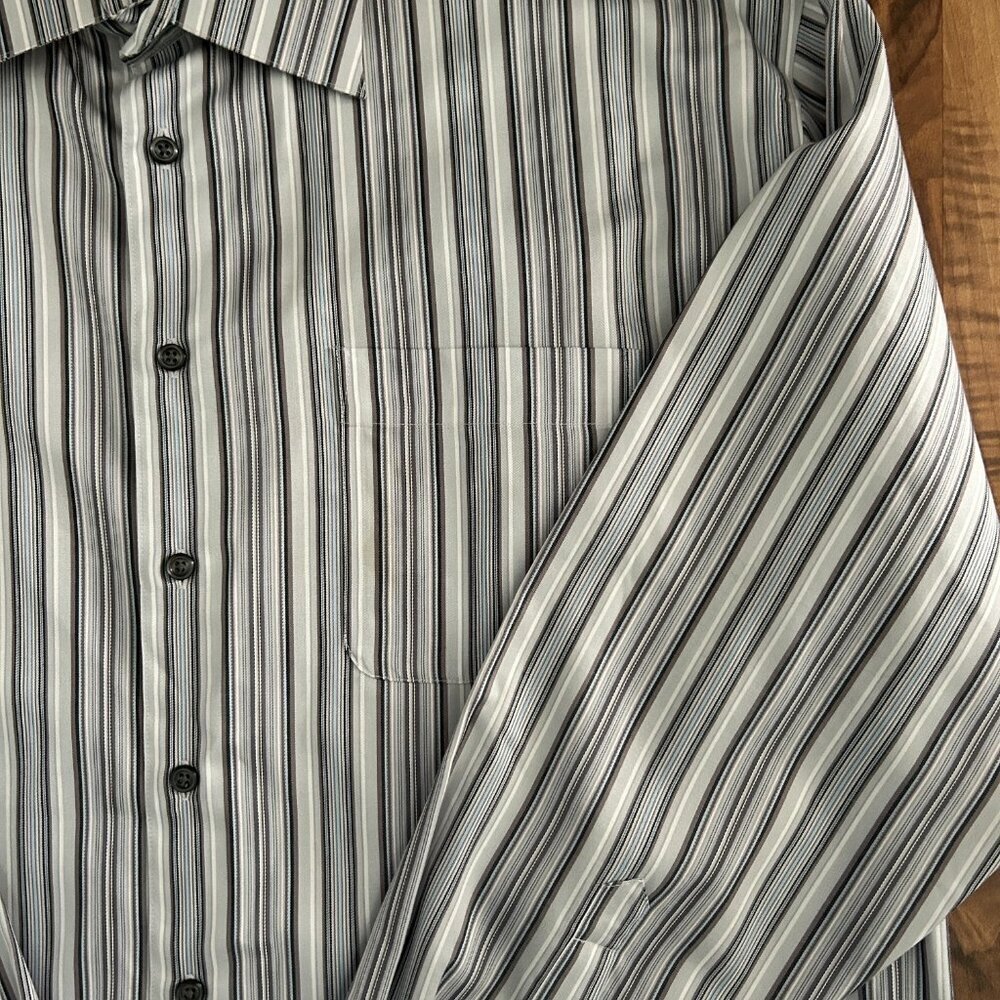 Pronto-Uomo Non-iron Multi-colored Pinstripe Button Down Shirt 100% Cotton Large - Picture 4 of 6